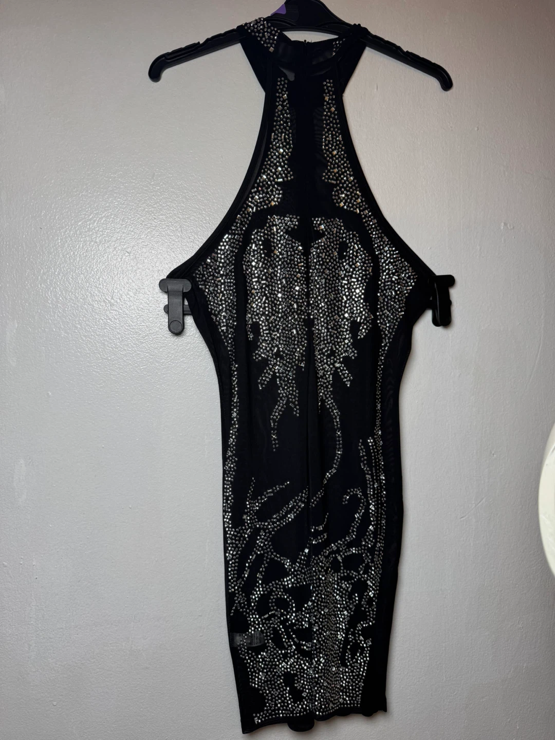 Black Mesh Rhinestone Halter Mini Dress Size M - photo 3
