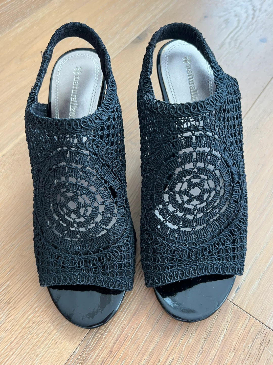 Naturalizer Black Crochet Wedge Sandals