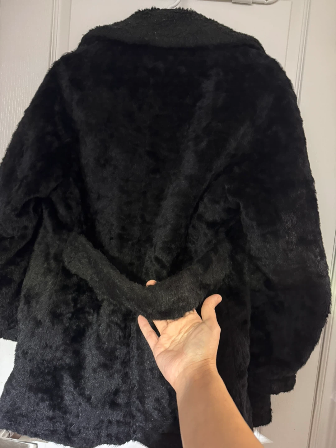 Black Faux Fur Coat with Belt - photo 2