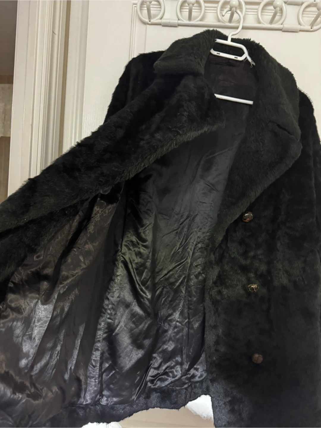 Black Faux Fur Coat with Belt - photo 3