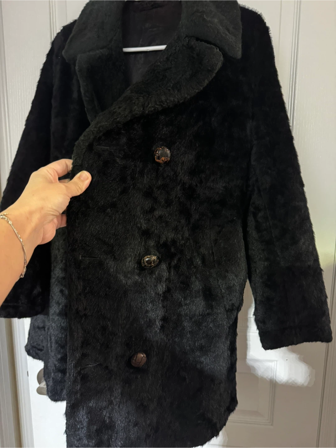 Black Faux Fur Coat with Belt - photo 4