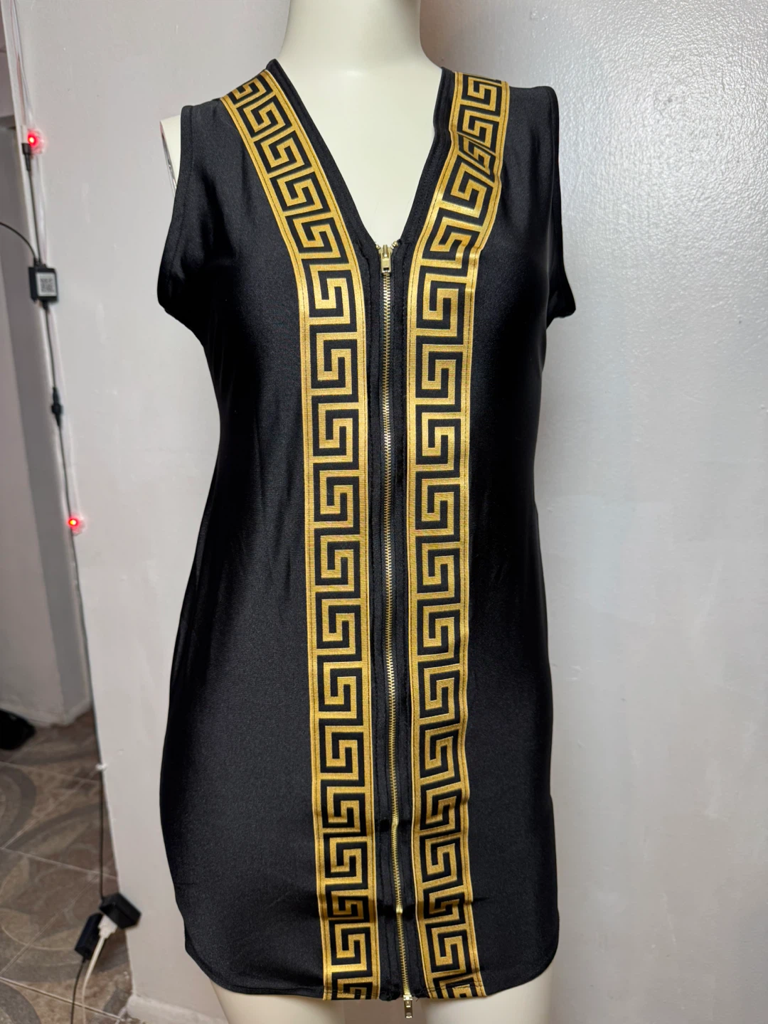 Black Sleeveless Dress with Gold Greek Key Zipper - Size M - photo 2