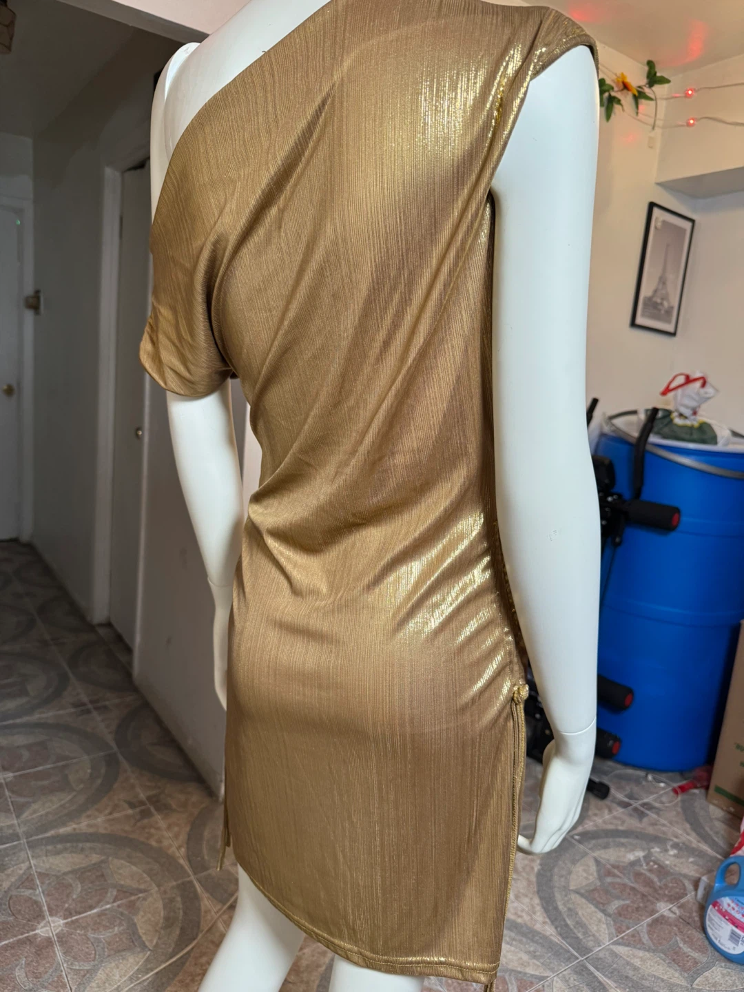 Gold Metallic One-Shoulder Ruched Dress - photo 2