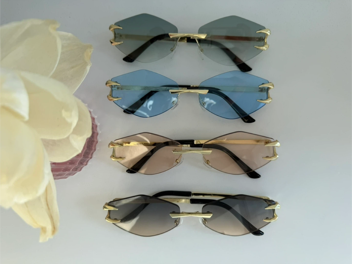 Rimless Diamond Cutout Sunglasses - Gold Frame