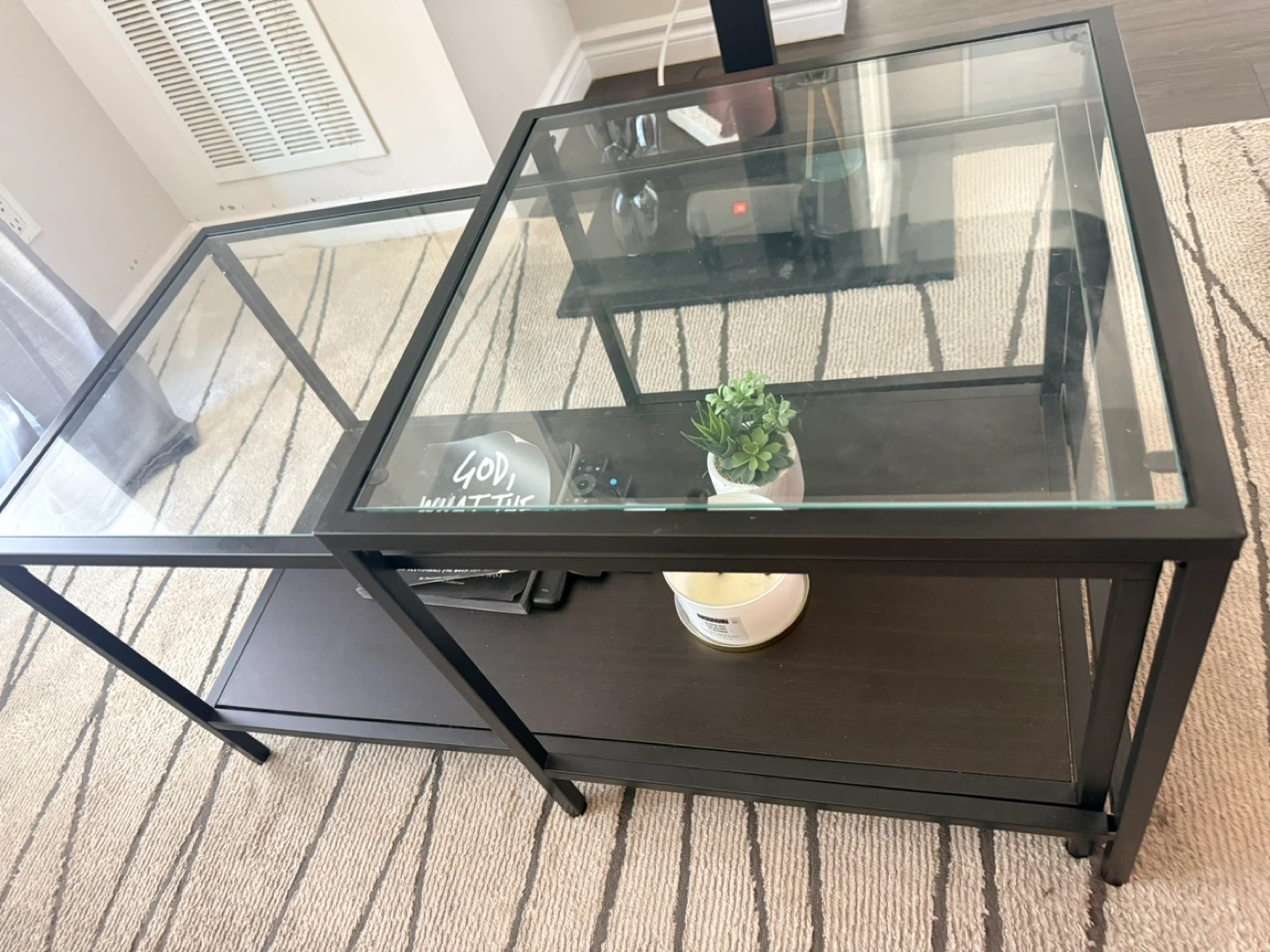 Black Metal and Glass Coffee Table