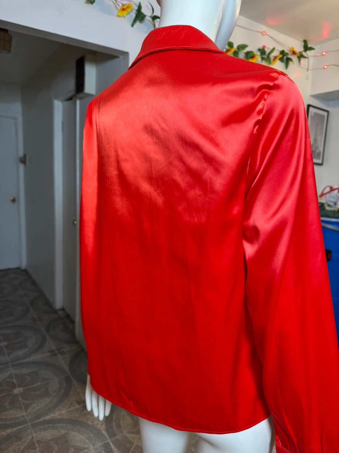 SHEIN Red Satin Button-Up Shirt - Size M - photo 3