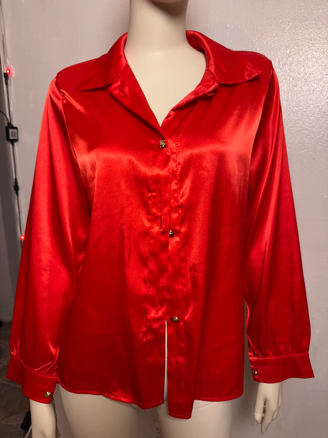 SHEIN Red Satin Button-Up Shirt - Size M - photo 2
