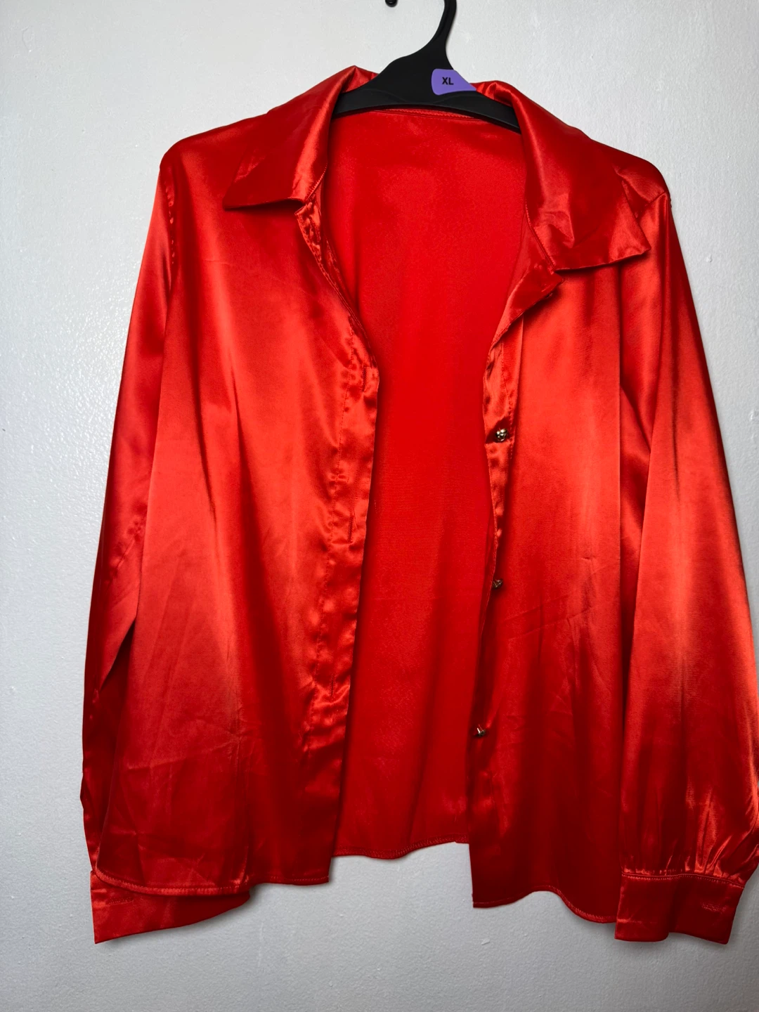 SHEIN Red Satin Button-Up Shirt - Size M