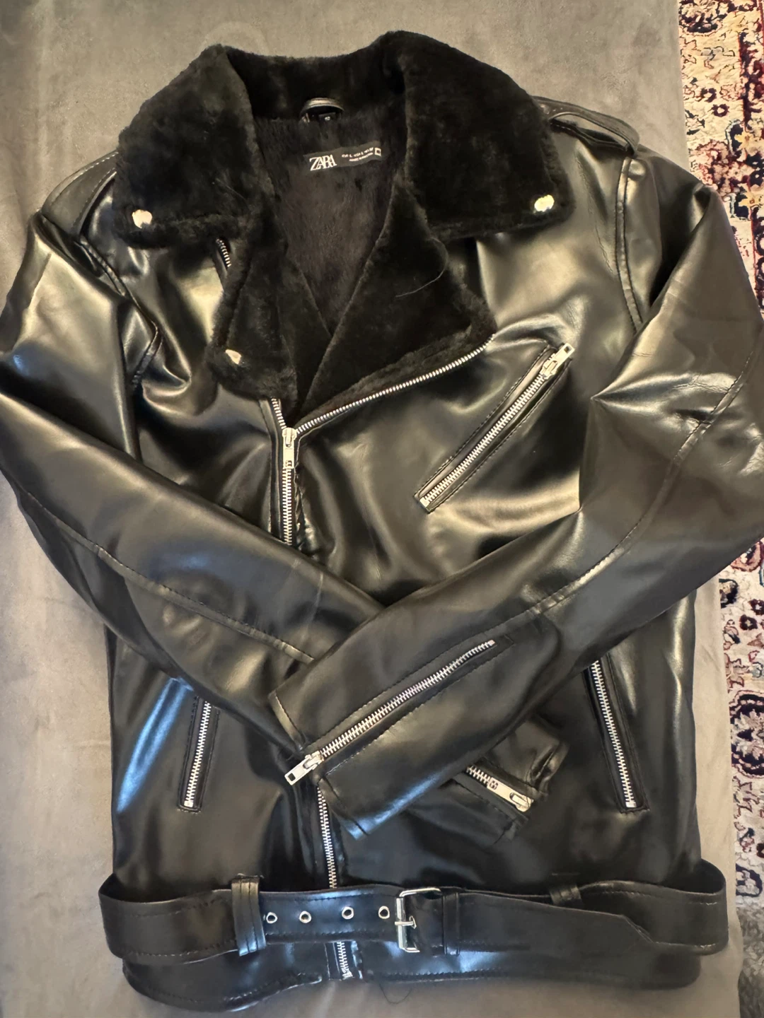 Zara Faux Leather Moto Jacket with Fur Collar - photo 3