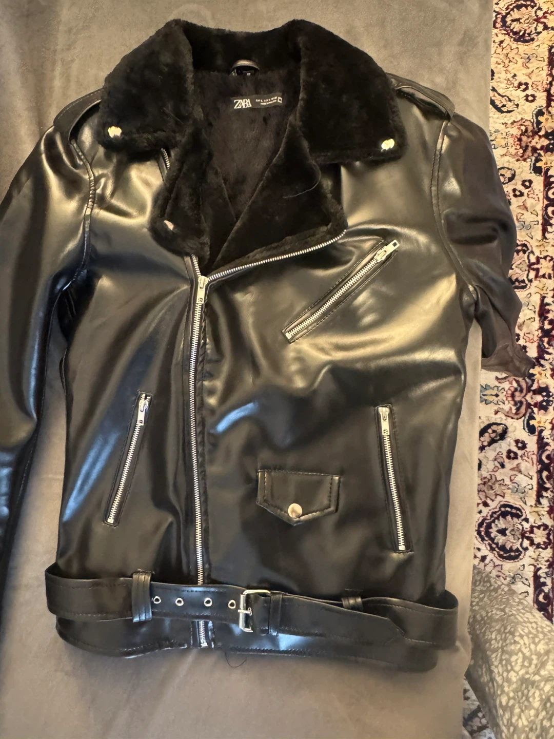 Zara Faux Leather Moto Jacket with Fur Collar