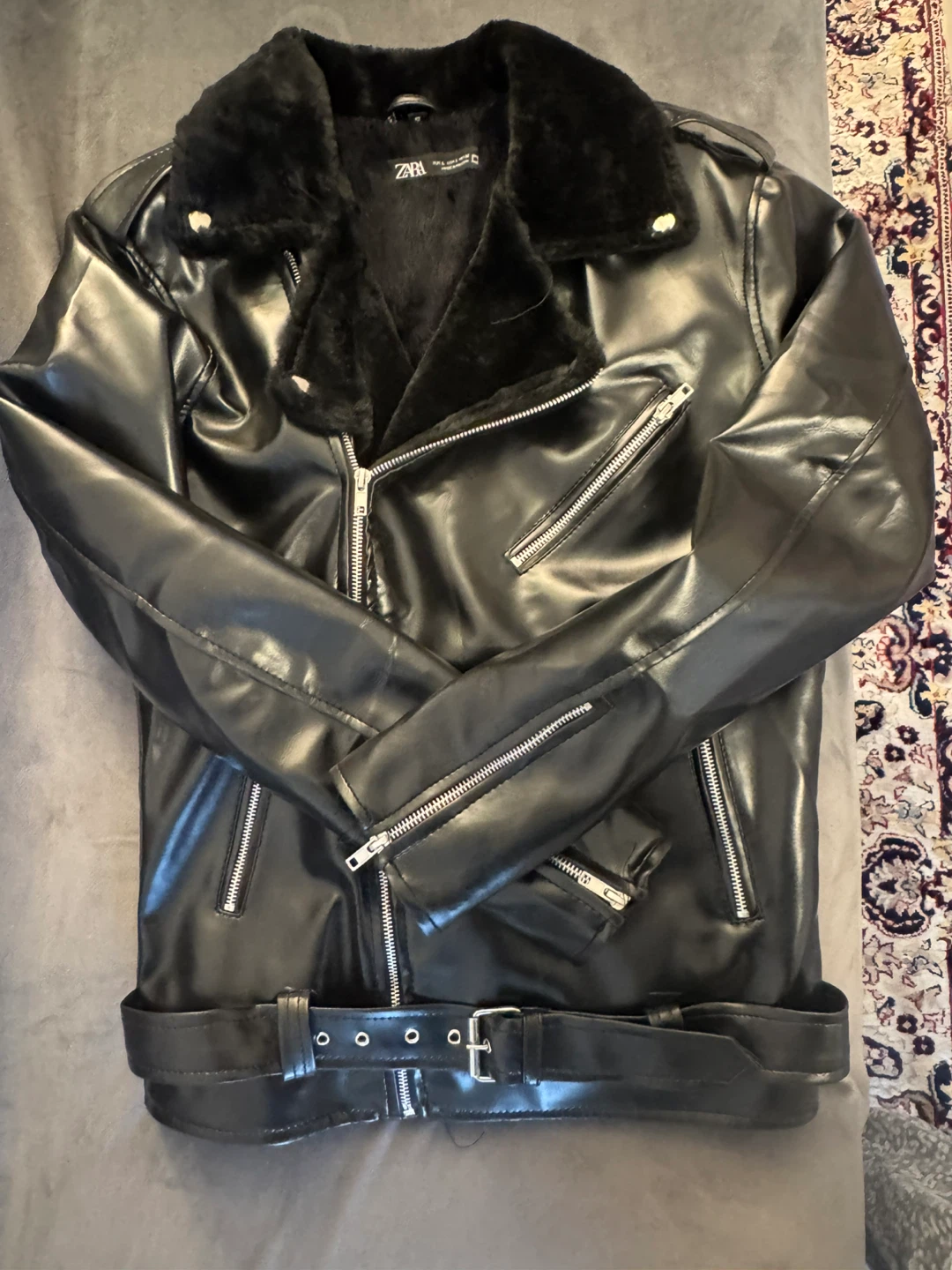 Zara Faux Leather Moto Jacket with Fur Collar - photo 4