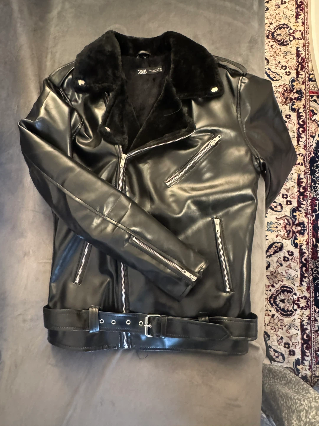 Zara Faux Leather Moto Jacket with Fur Collar - photo 5