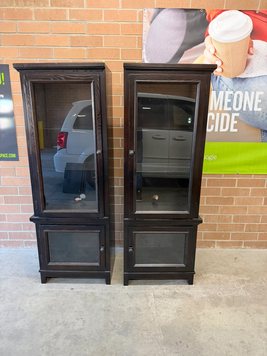 Black Display Cabinets with Glass Doors (Set of 2)
