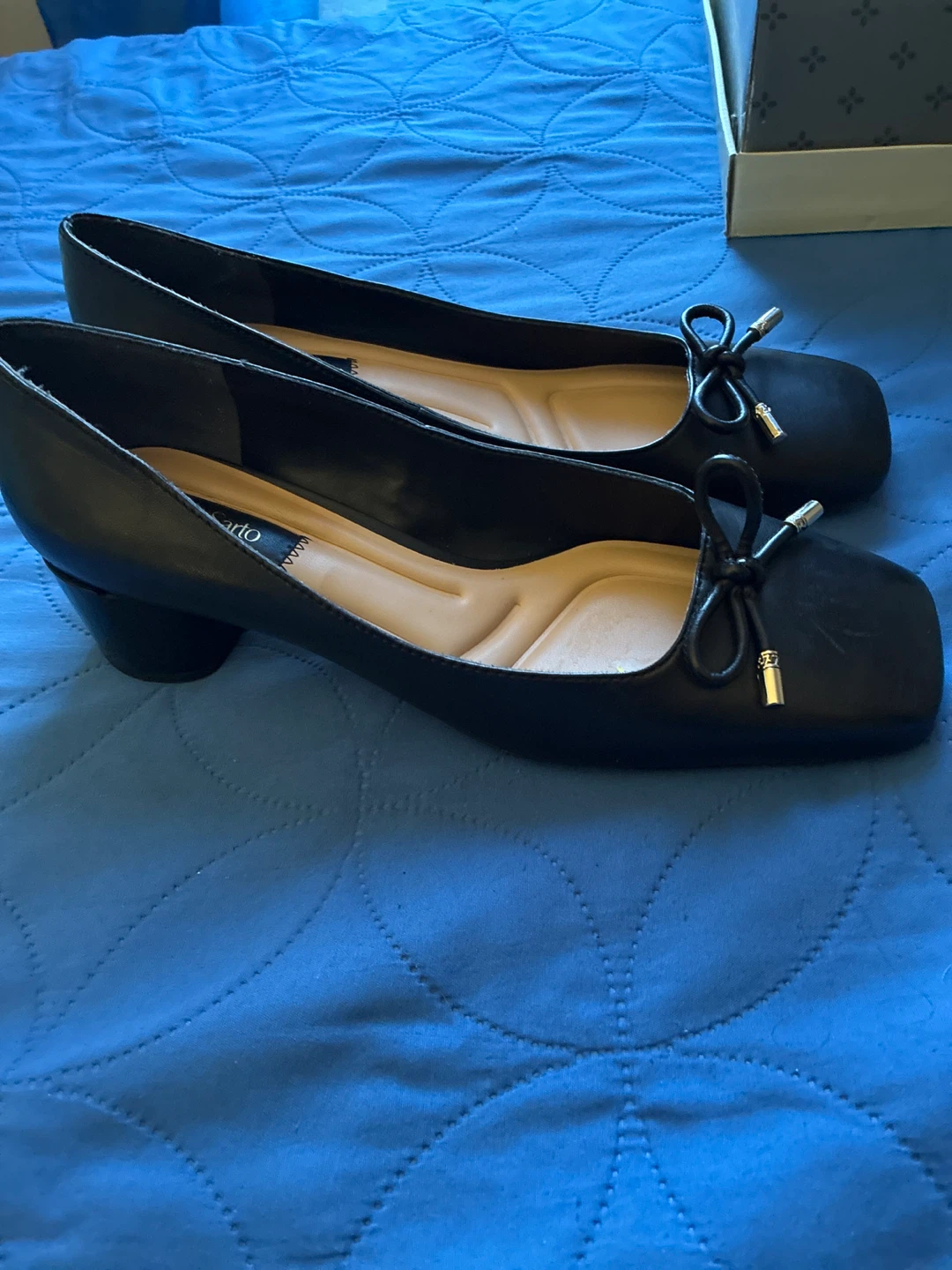 Franco Sarto Black Bow Detail Block Heel Pumps Women's Shoes - photo 3