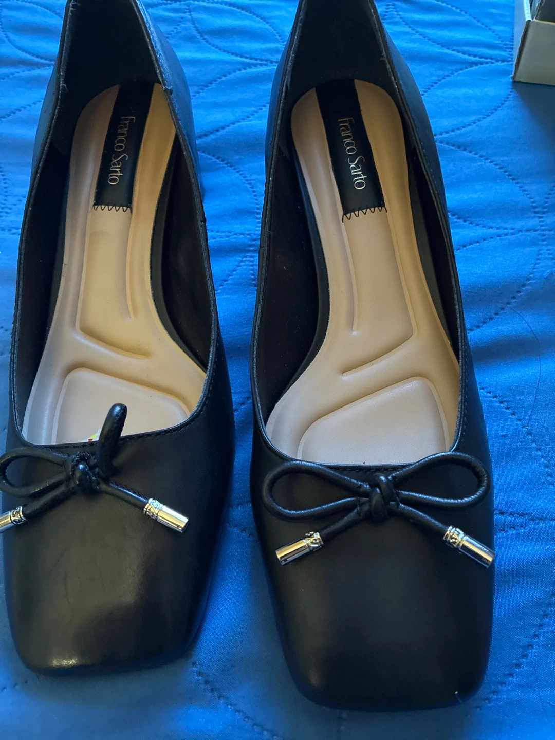 Franco Sarto Black Bow Detail Block Heel Pumps Women's Shoes