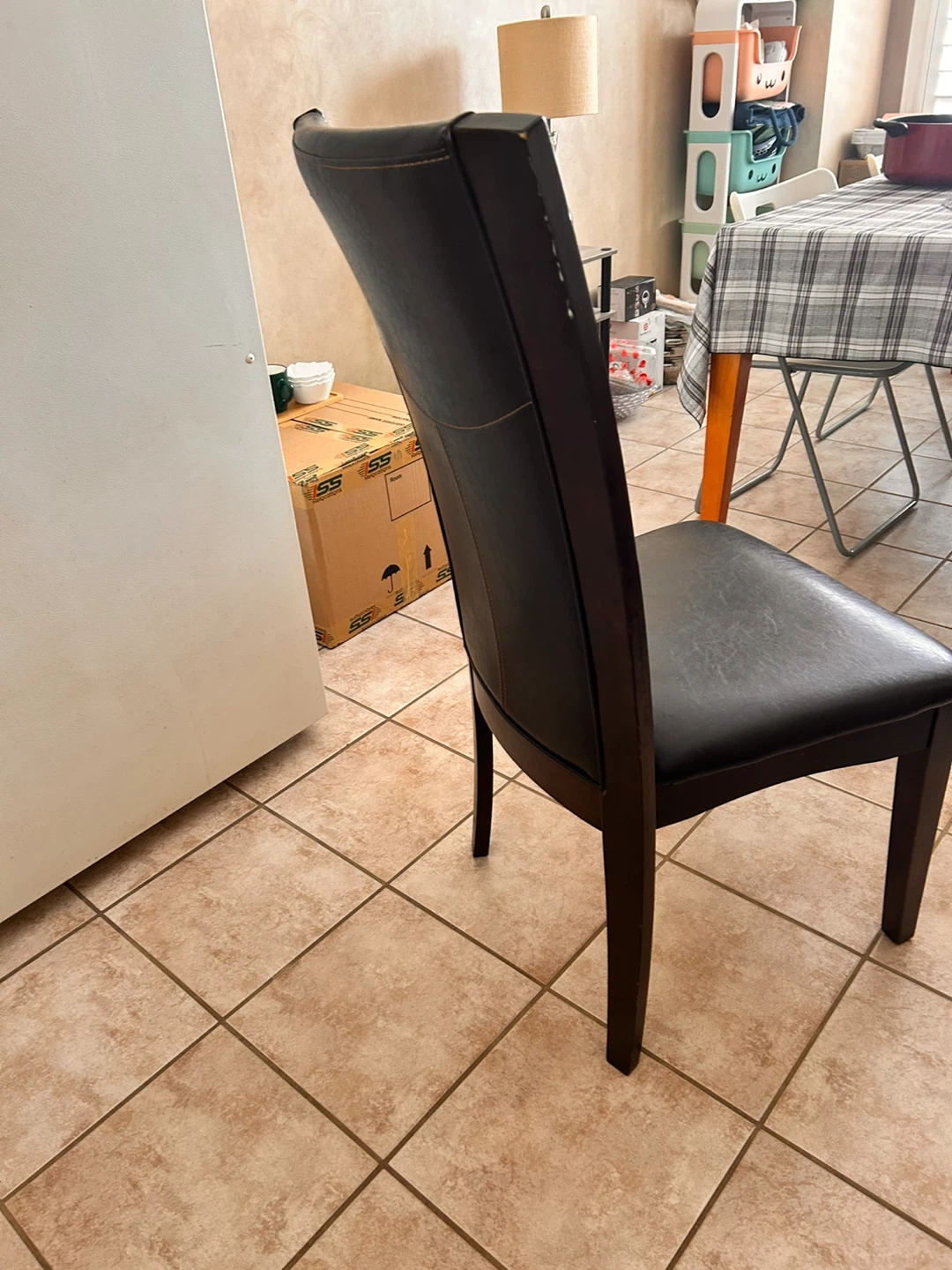 2 Dark Brown Faux Leather Dining Chair with Wood Trim - photo 3