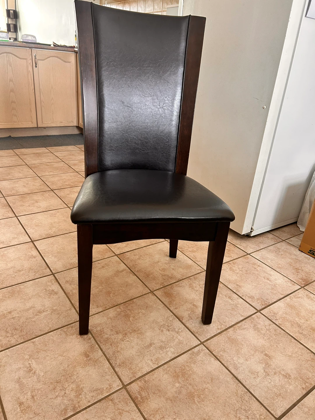 2 Dark Brown Faux Leather Dining Chair with Wood Trim