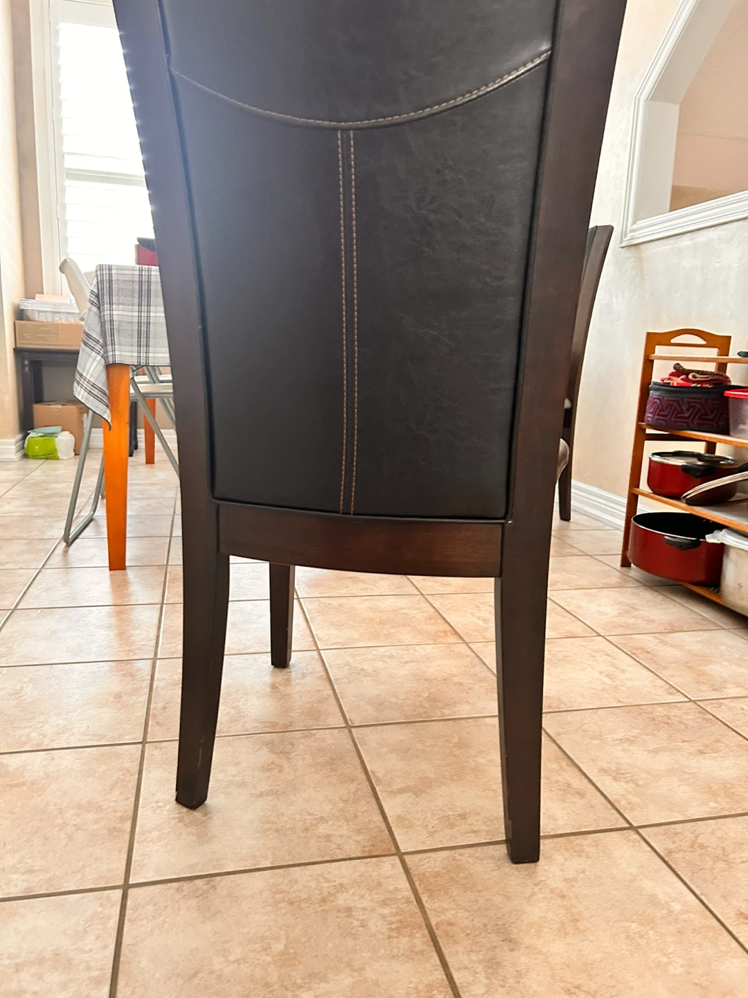 2 Dark Brown Faux Leather Dining Chair with Wood Trim - photo 4