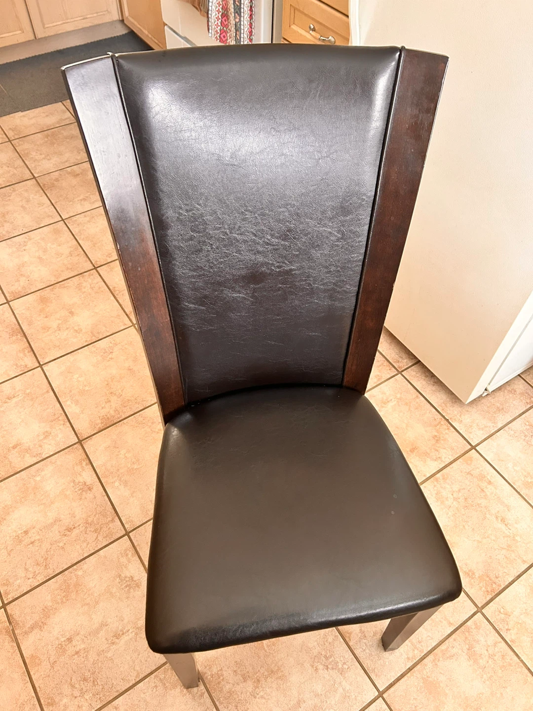 2 Dark Brown Faux Leather Dining Chair with Wood Trim - photo 2