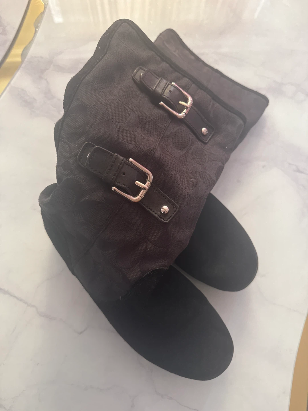 Size 8 Coach Black Monogram Boots with Buckle Accents - photo 4