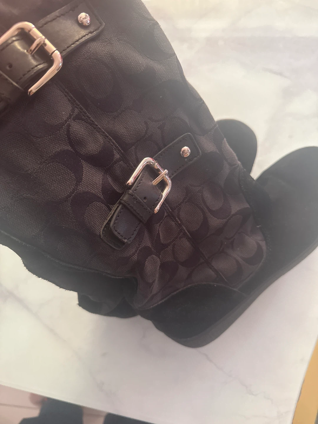 Size 8 Coach Black Monogram Boots with Buckle Accents - photo 3