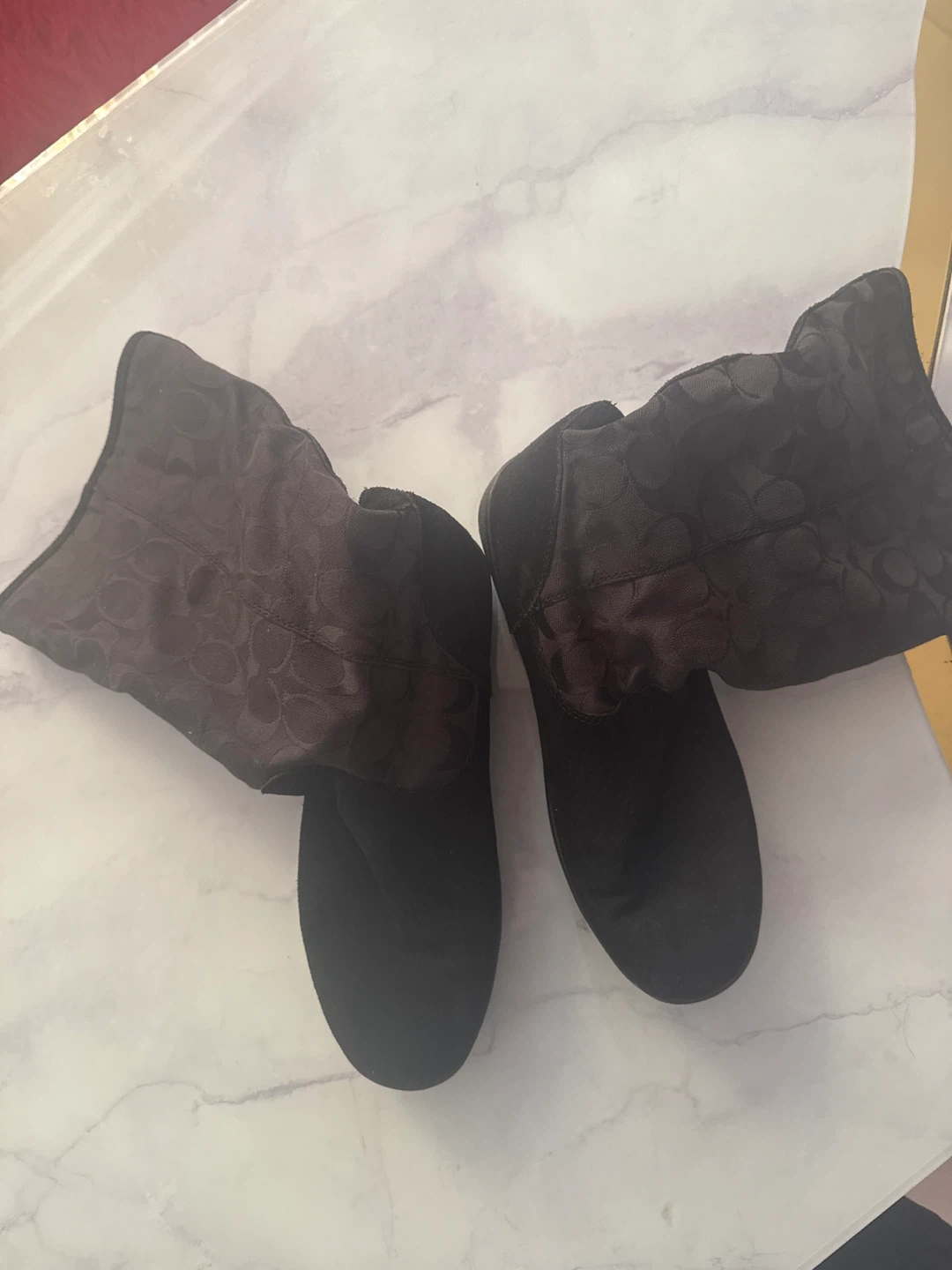 Size 8 Coach Black Monogram Boots with Buckle Accents - photo 2