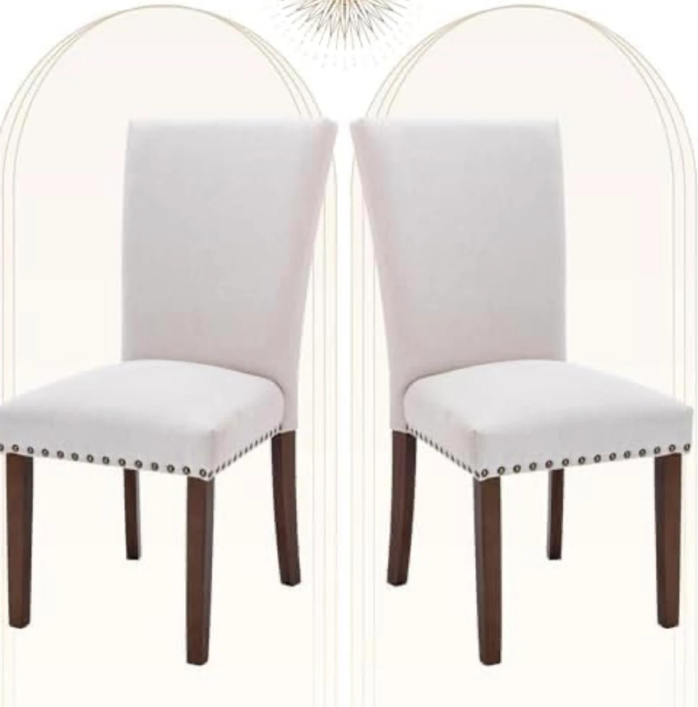 White Upholstered Dining Chair with Bronze Nailhead Trim
