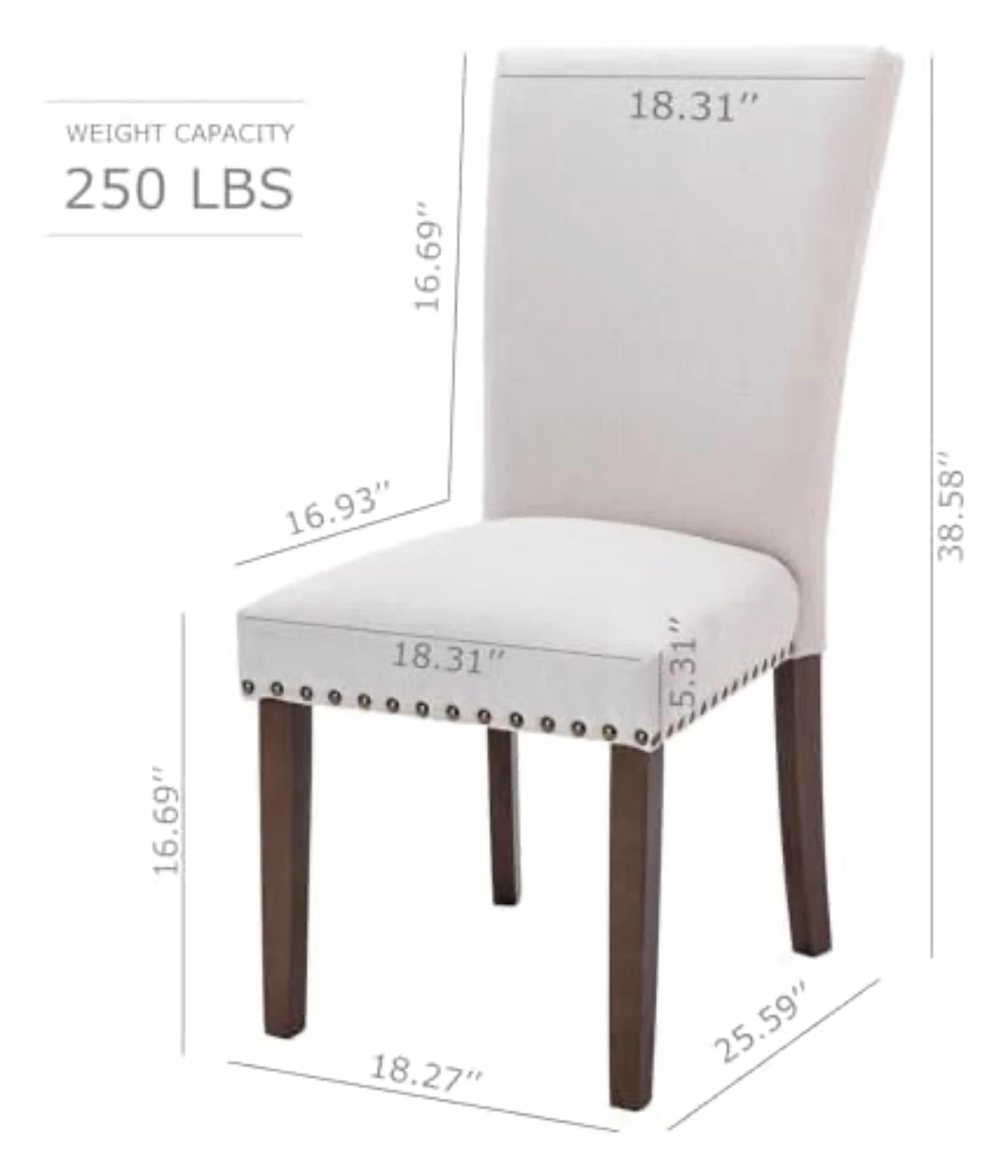White Upholstered Dining Chair with Bronze Nailhead Trim - photo 2
