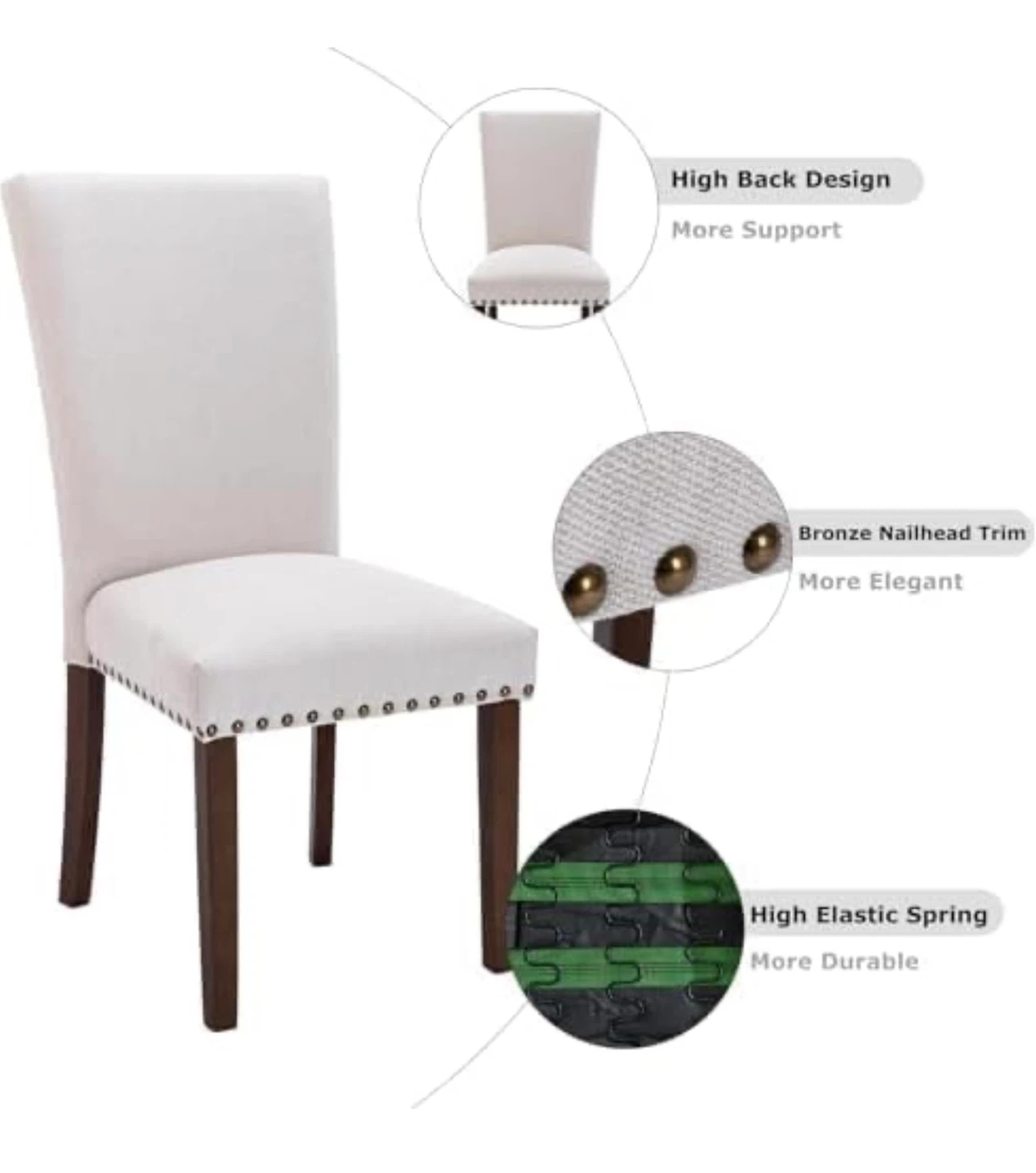 White Upholstered Dining Chair with Bronze Nailhead Trim - photo 3