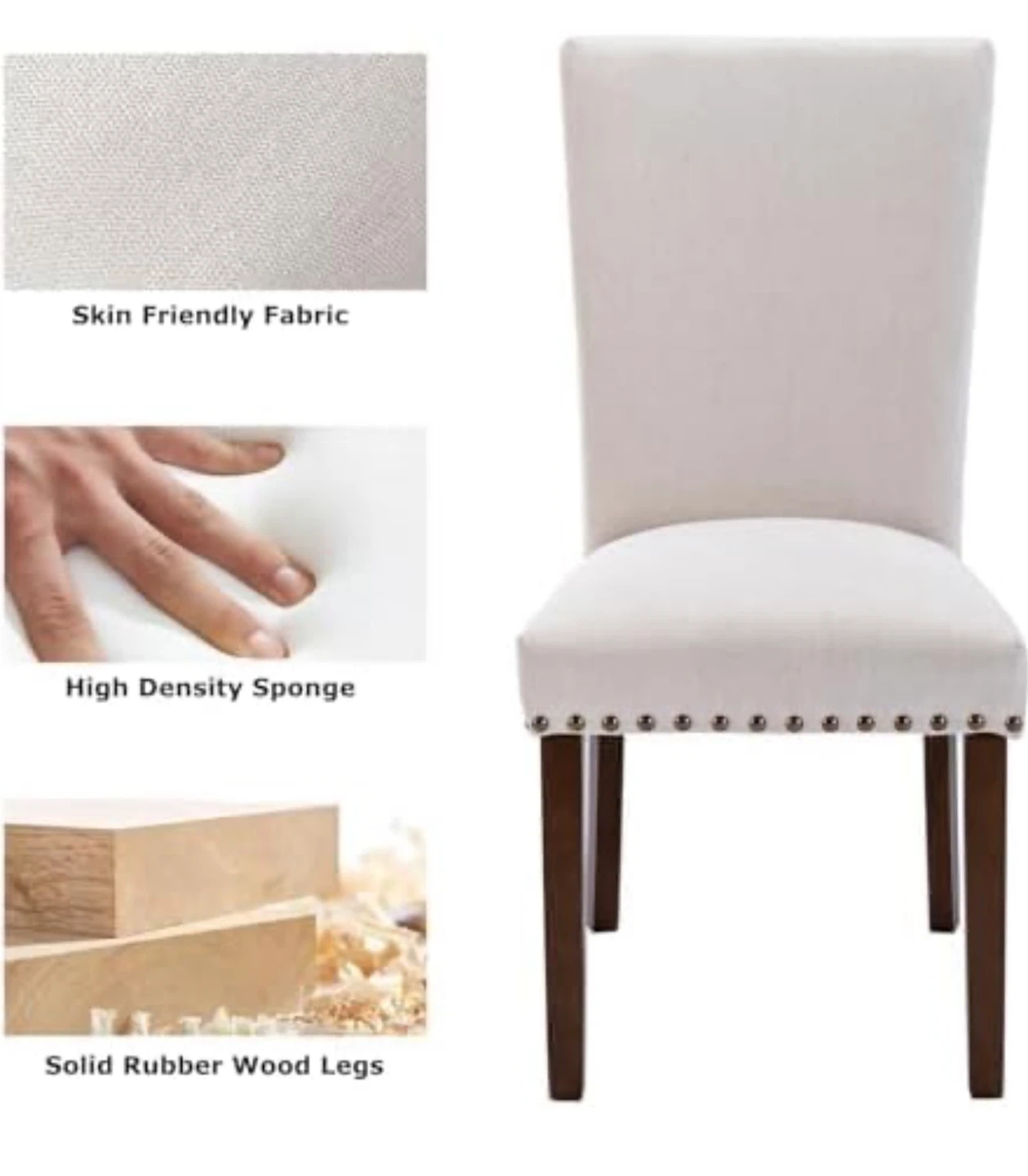White Upholstered Dining Chair with Bronze Nailhead Trim - photo 4