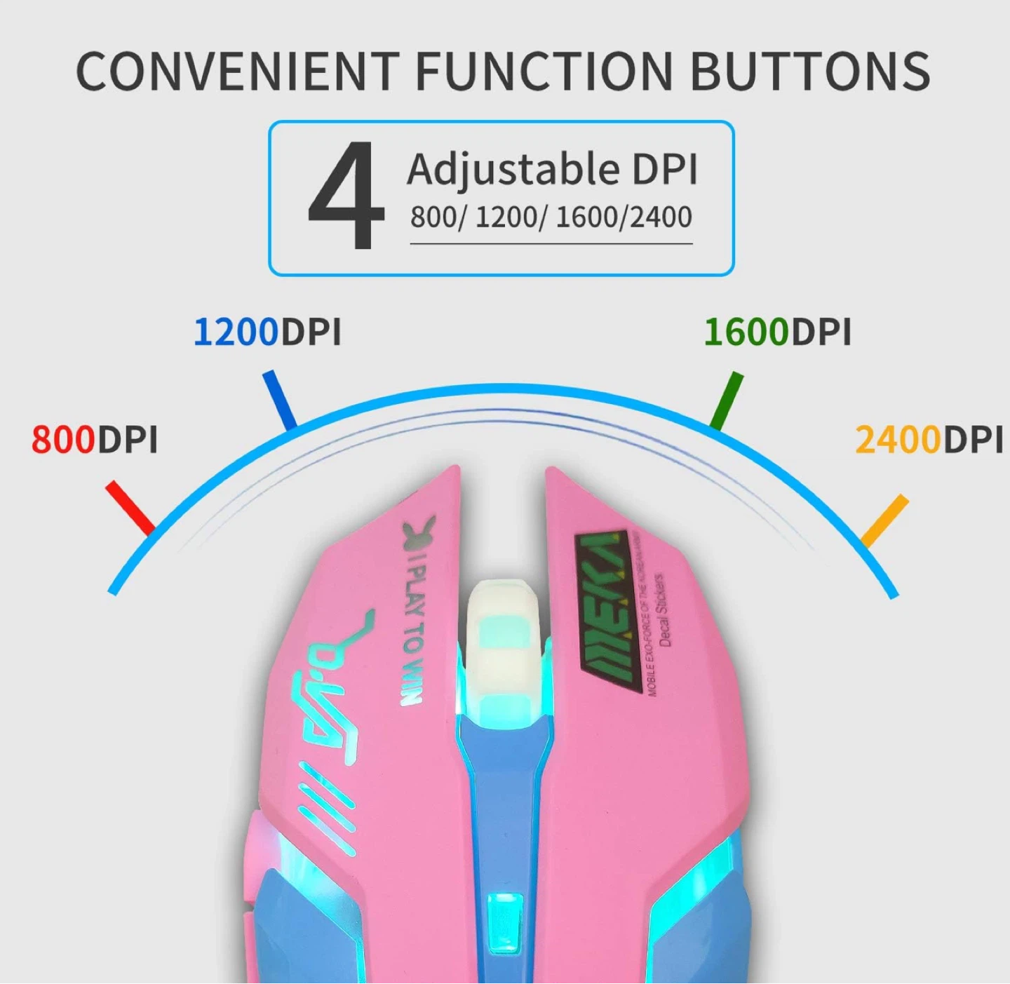 HXMJ Wired USB Gaming Mouse - Pink/Blue, 2400 DPI - photo 4