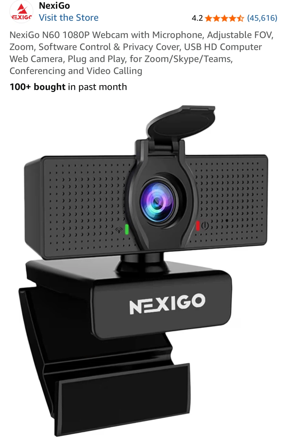 NexiGo N60 1080P Webcam with Microphone