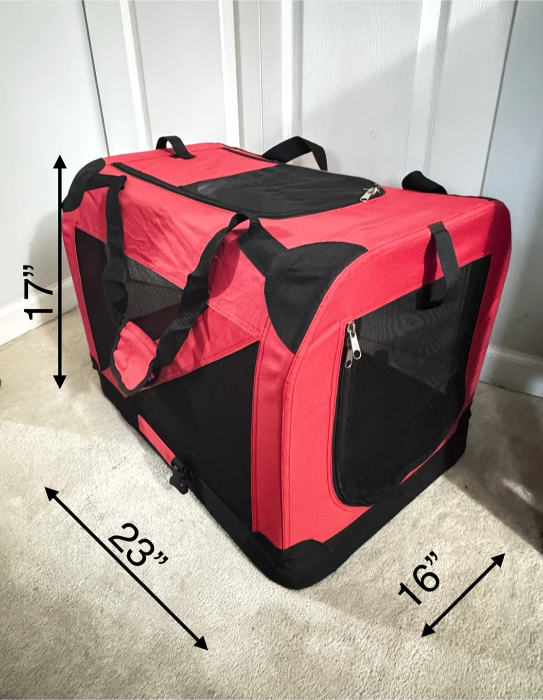 Red and Black Pet Carrier Crate 23" x 16" x 17" - photo 2