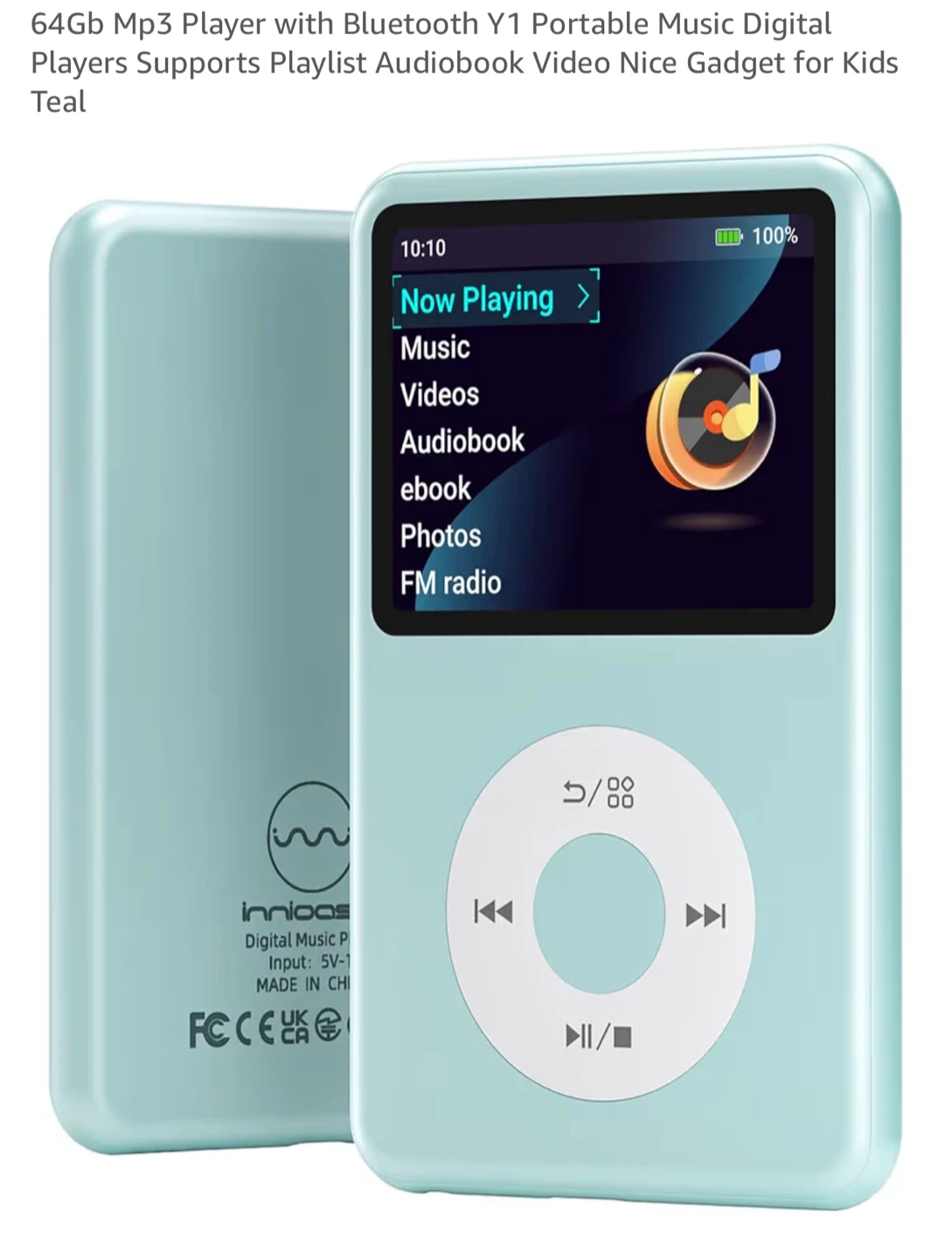 Innlos MP3 Video Player Y1 64GB Teal Brand New