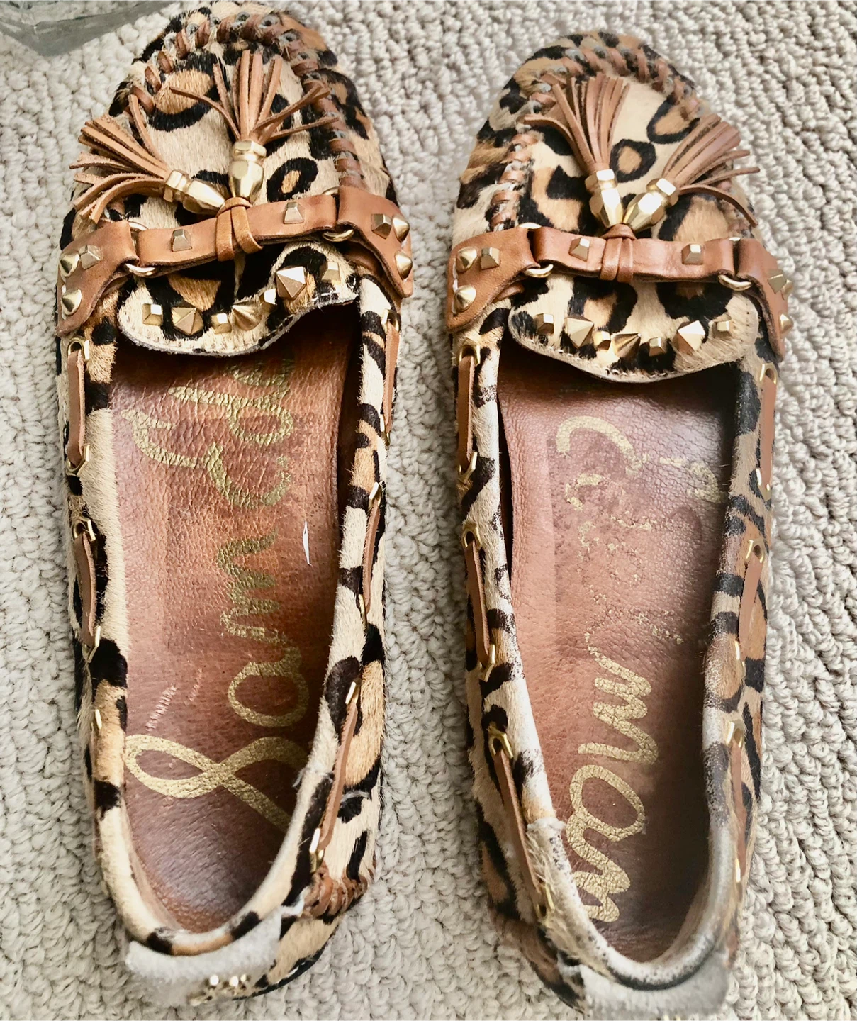 Sam Edelman Leopard Print Calf Hair Loafers with Tassels