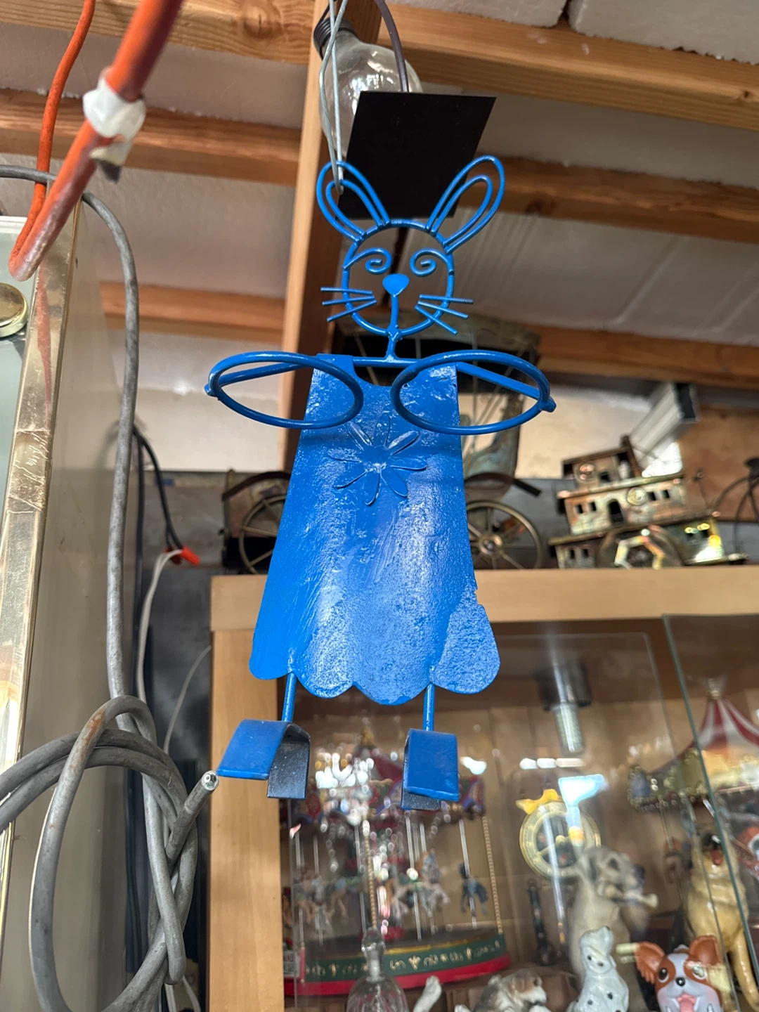 Blue Metal Bunny with Glasses Decoration