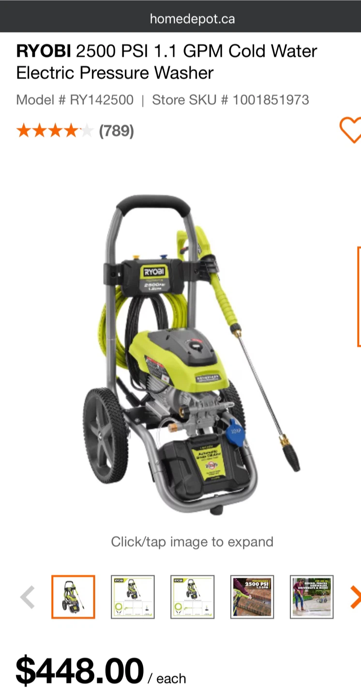 New Ryobi 2500 PSI Electric Pressure Washer
