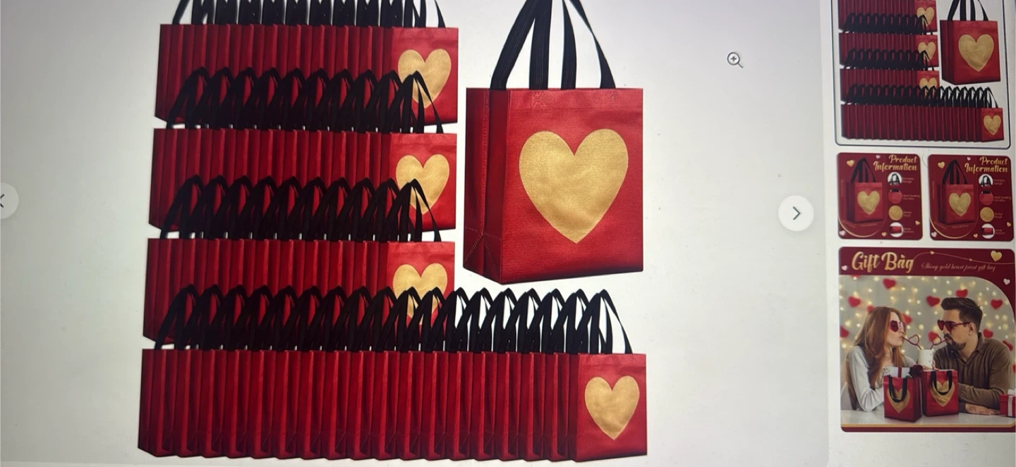 Red Gift Bags with Gold Heart Design