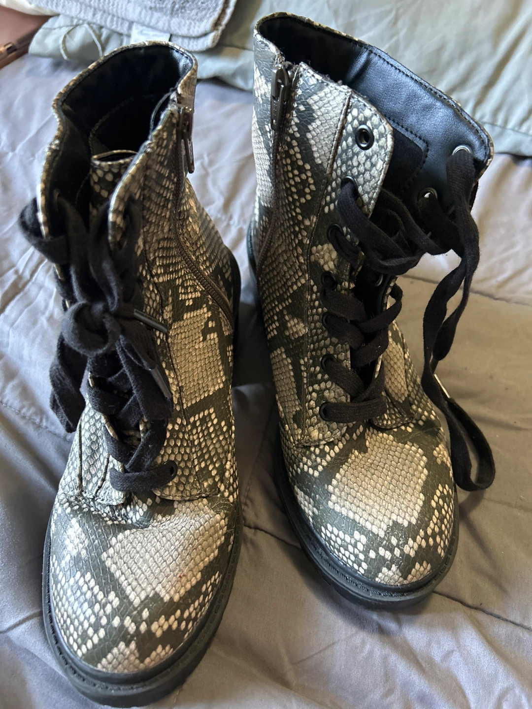 Women's Snake Print Combat Boots Size 8