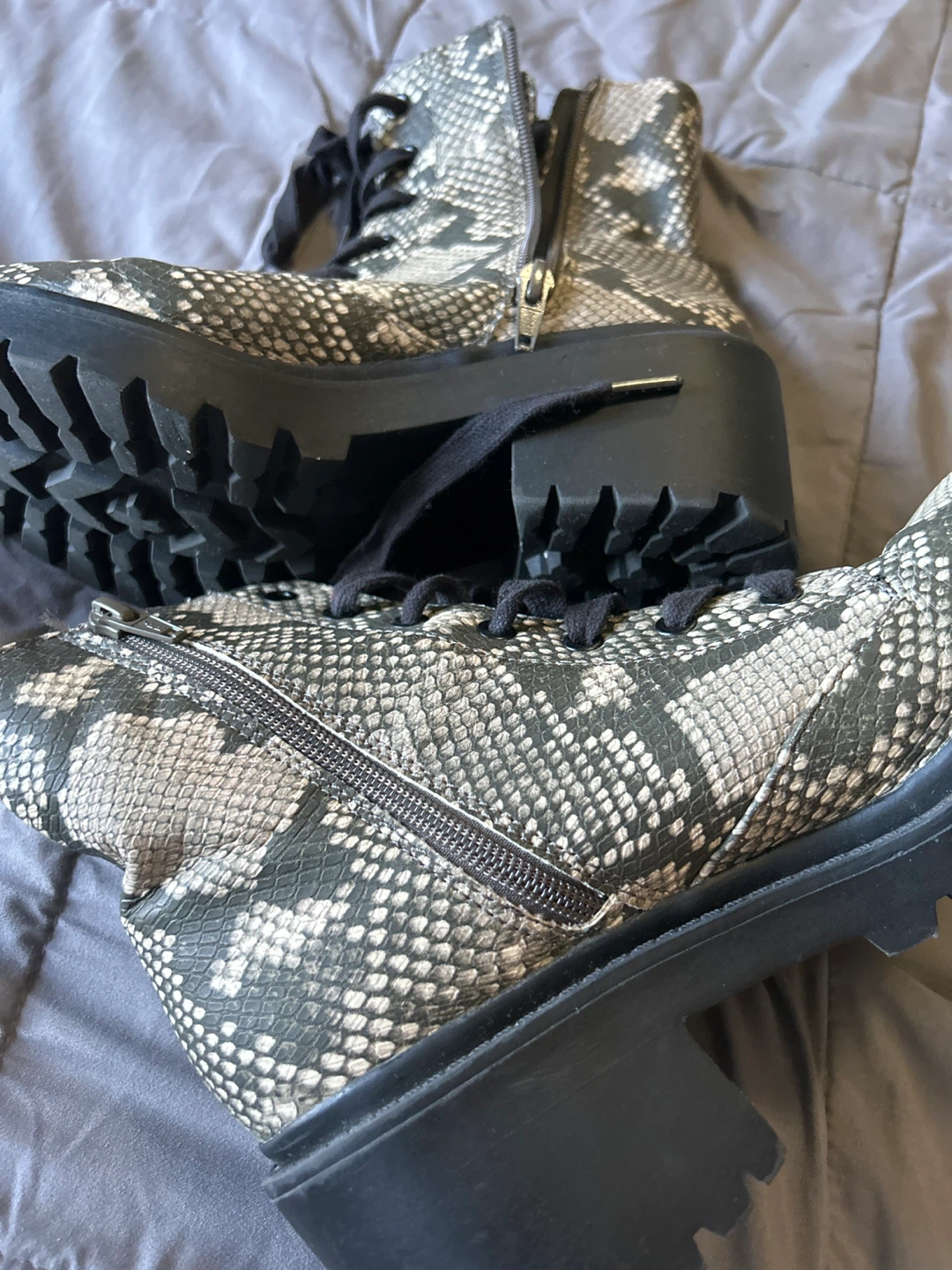 Women's Snake Print Combat Boots Size 8 - photo 5