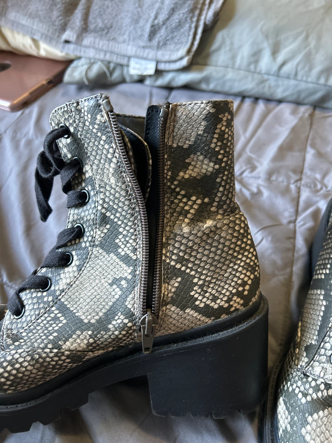 Women's Snake Print Combat Boots Size 8 - photo 4