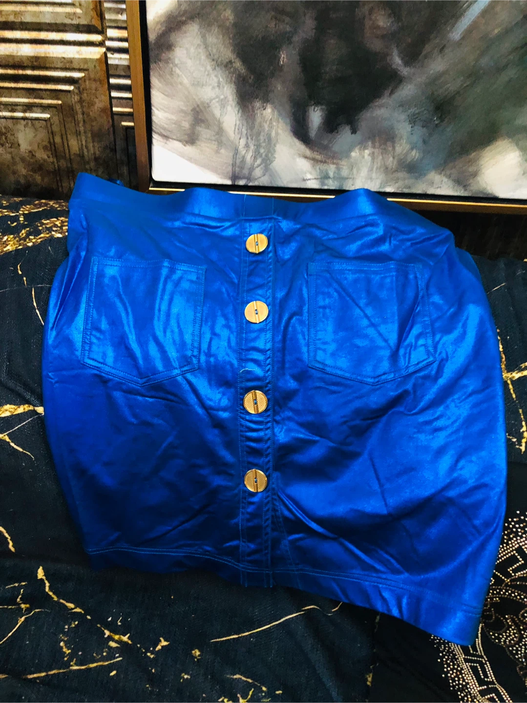 Blue Shiny Button-Up Skirt M/L