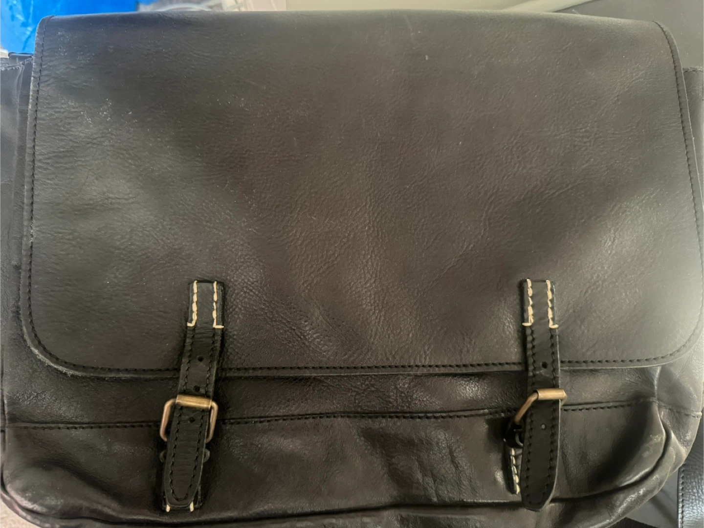 John Varvatos Italian hand made Black Leather Messenger Bag