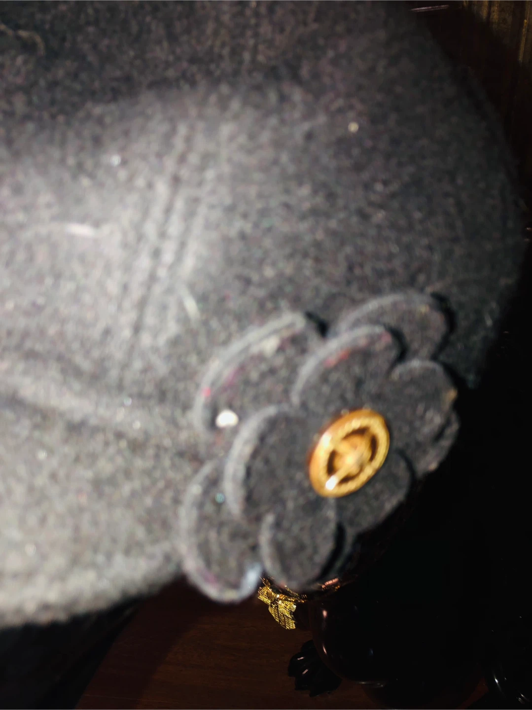 Black Newsboy Cap with Rhinestone Band and Flower Detail - photo 5