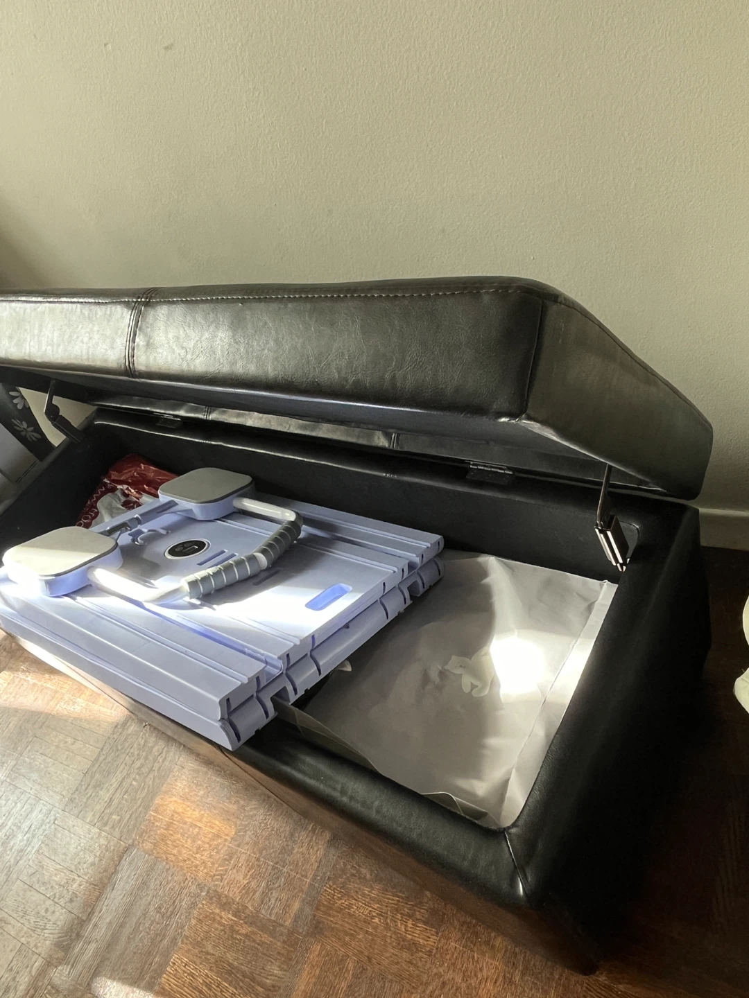 Black Faux Leather Storage Ottoman Bench - photo 2