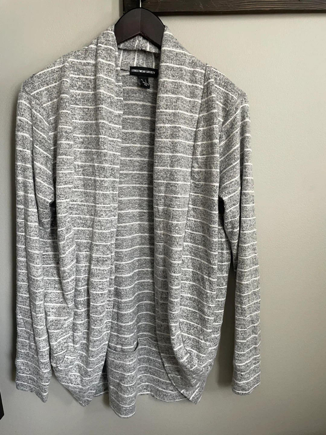 Streetwear Society Grey Striped Open Cardigan - photo 2