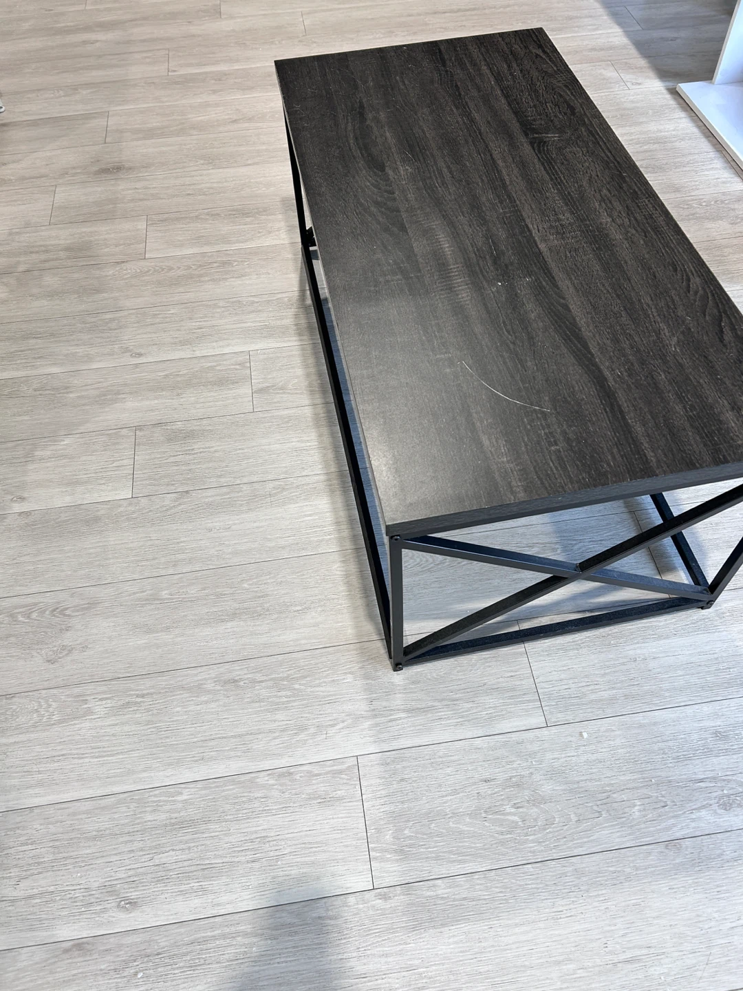 Dark Wood Coffee Table with Black Metal Frame