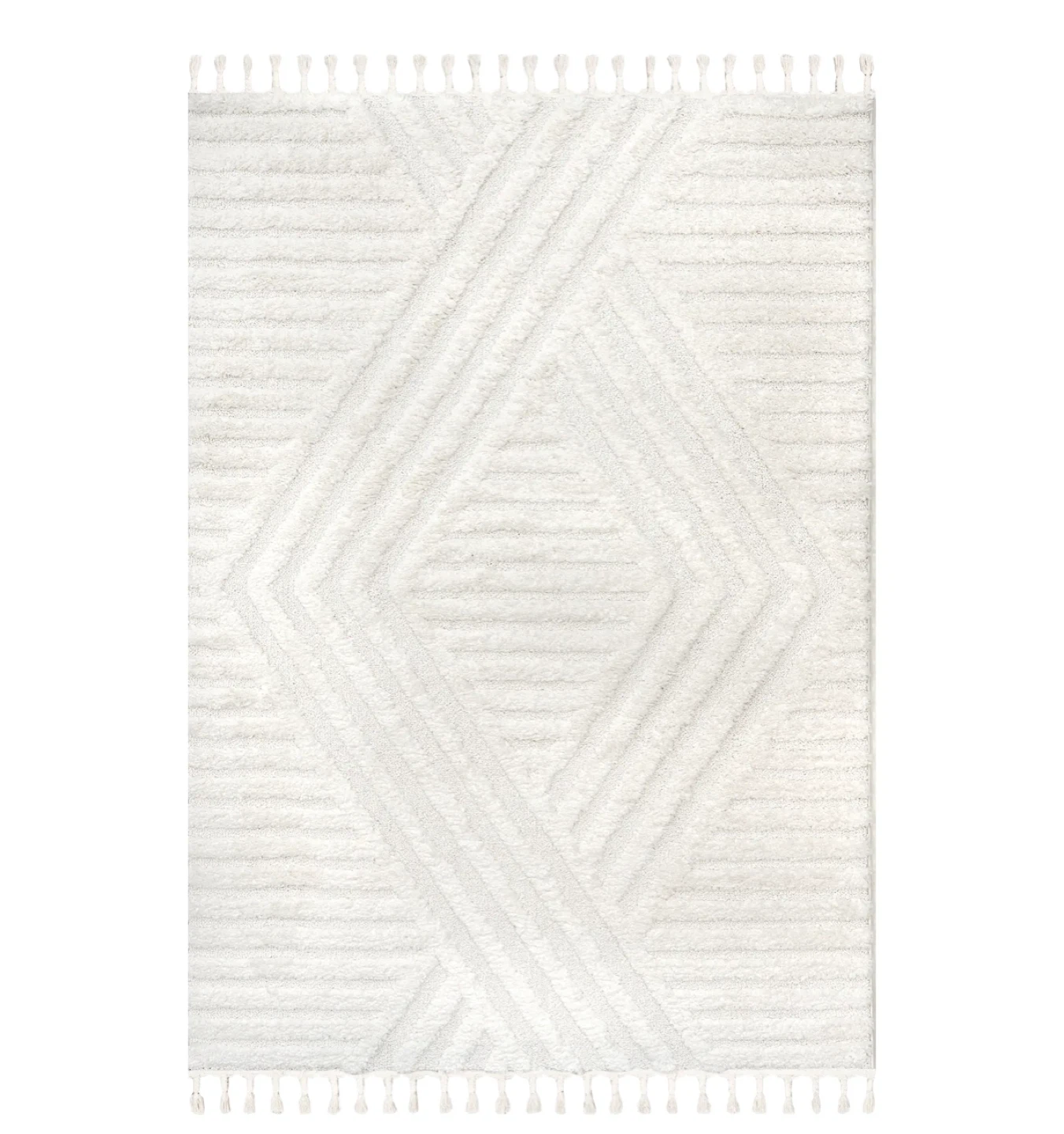 Modern Geometric Ivory Area Rug 4x6 with Fringe