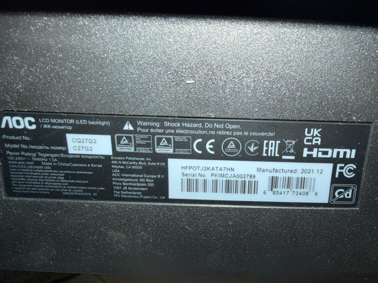 AOC C27G2 27" Curved Gaming Monitor - photo 3