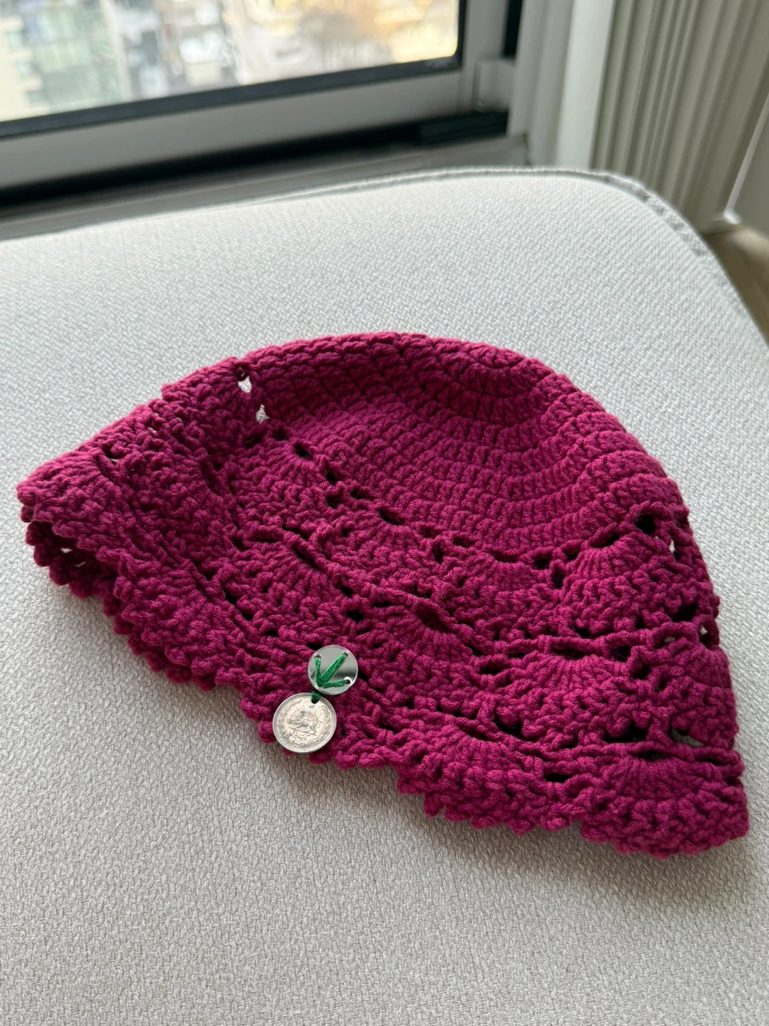 Hand-Crocheted Berry Pink Beanie